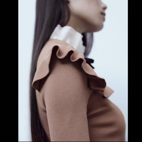 ZARA COMBINATION KNIT RUFFLED SWEATER XS NWT - Picture 5 of 7